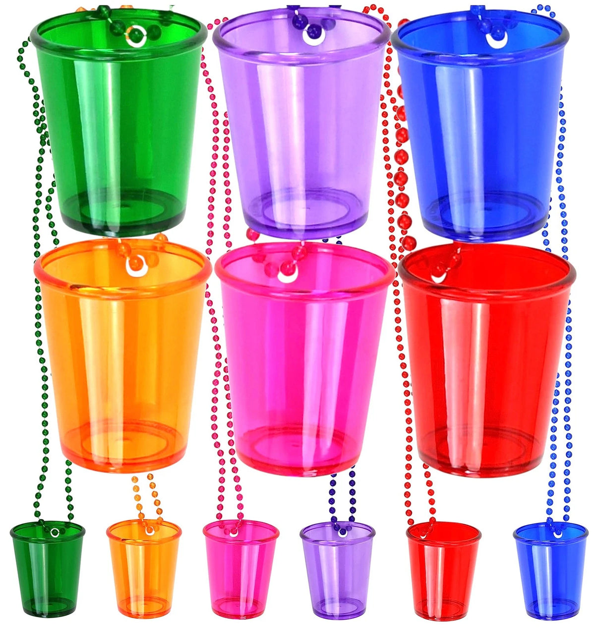 12-Pack Shot Glasses on Beaded Necklace - Assorted Colors, 2 oz