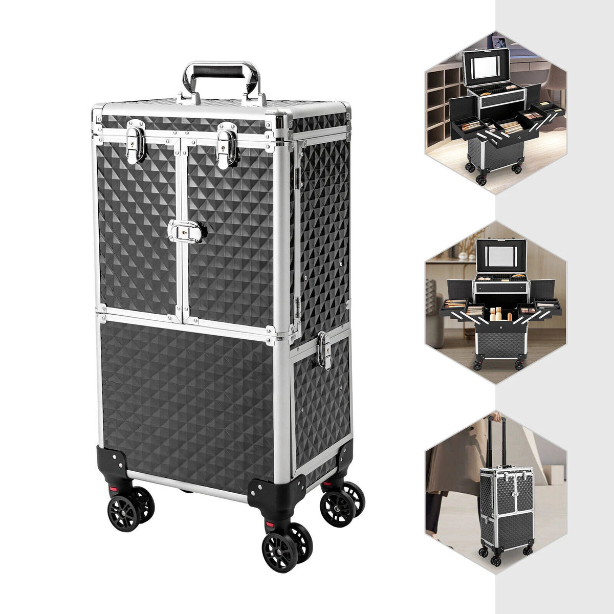 Makeup Train Case Organizer Trolley for Professional Use