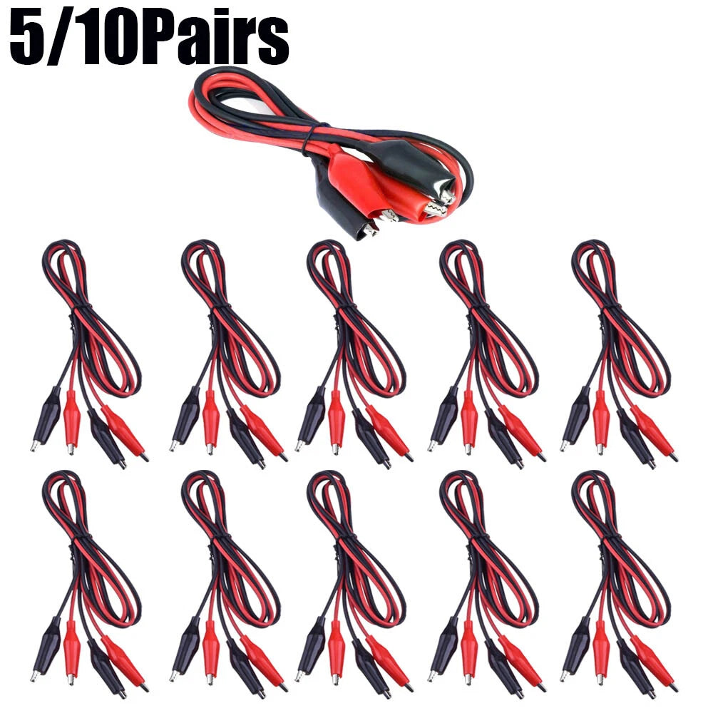 Set of 10 Dual Red & Black Test Leads with Alligator Clips 16GA Wire