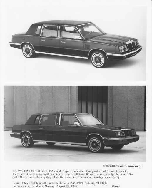 Press Photo for Chrysler Executive Sedan and Limousine (1984)