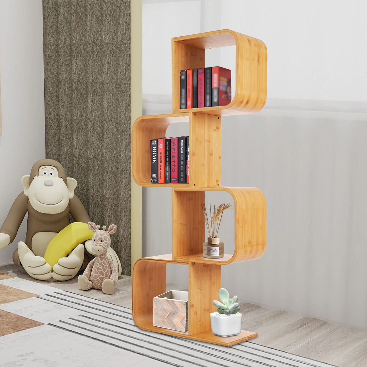 4-Tier S-Shaped Bookcase for Home Decor (No Part Numbers)