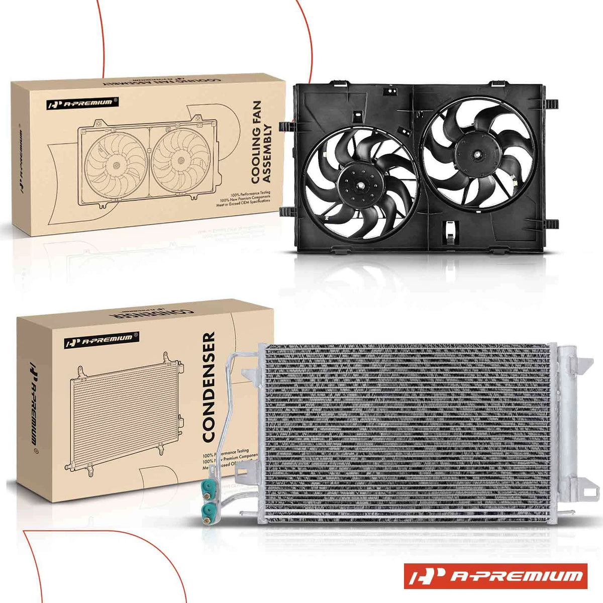 A/C Condenser & Dual Cooling Fan Assy Kit for Lincoln MKZ (2007–2009) 6N7Z19712A, 9N7Z19712A, FO3030208