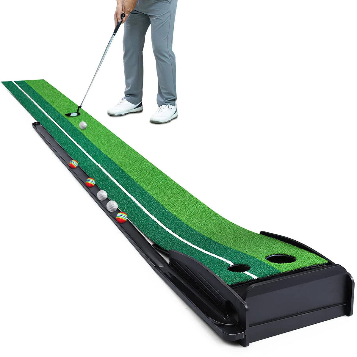 Putting Green Golf Mat with Auto Ball Return for Indoor Use