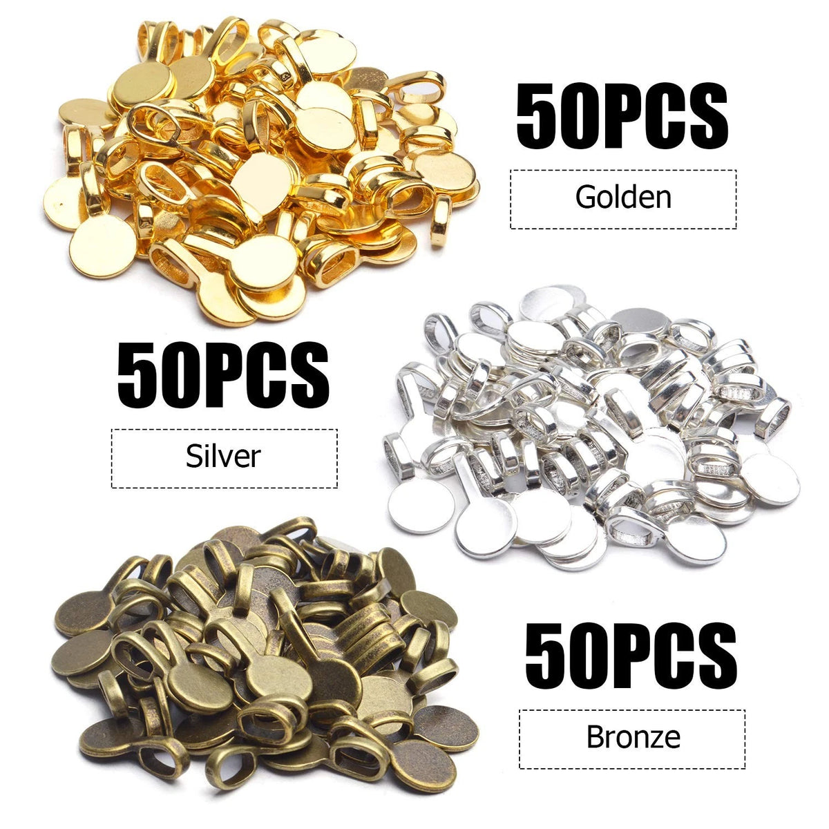 150pcs Round Glue-on Bails for Pendants