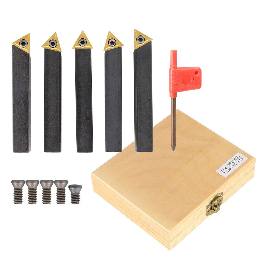 5X 1/2" Lathe Indexable Carbide Inserts + Turning Tool Bit Holder Kit