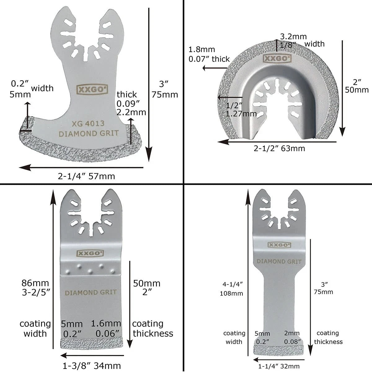 Set of 4 Oscillating Multi Assorted Diamond Blades Kits