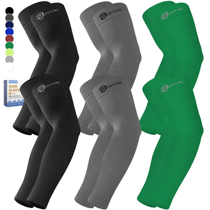 6 Pairs Cooling Compression Arm Sleeves - Black, Dark Gray, Green