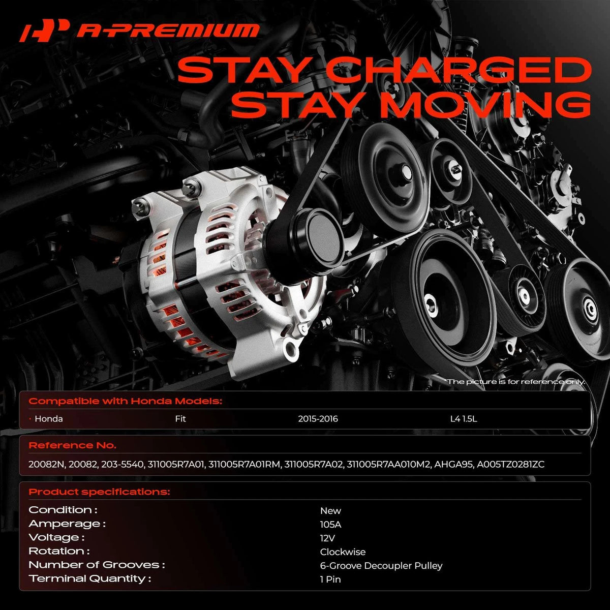Alternator for Honda Fit (2015–2016) 311005R7A01, 311005R7A01RM, 311005R7A02