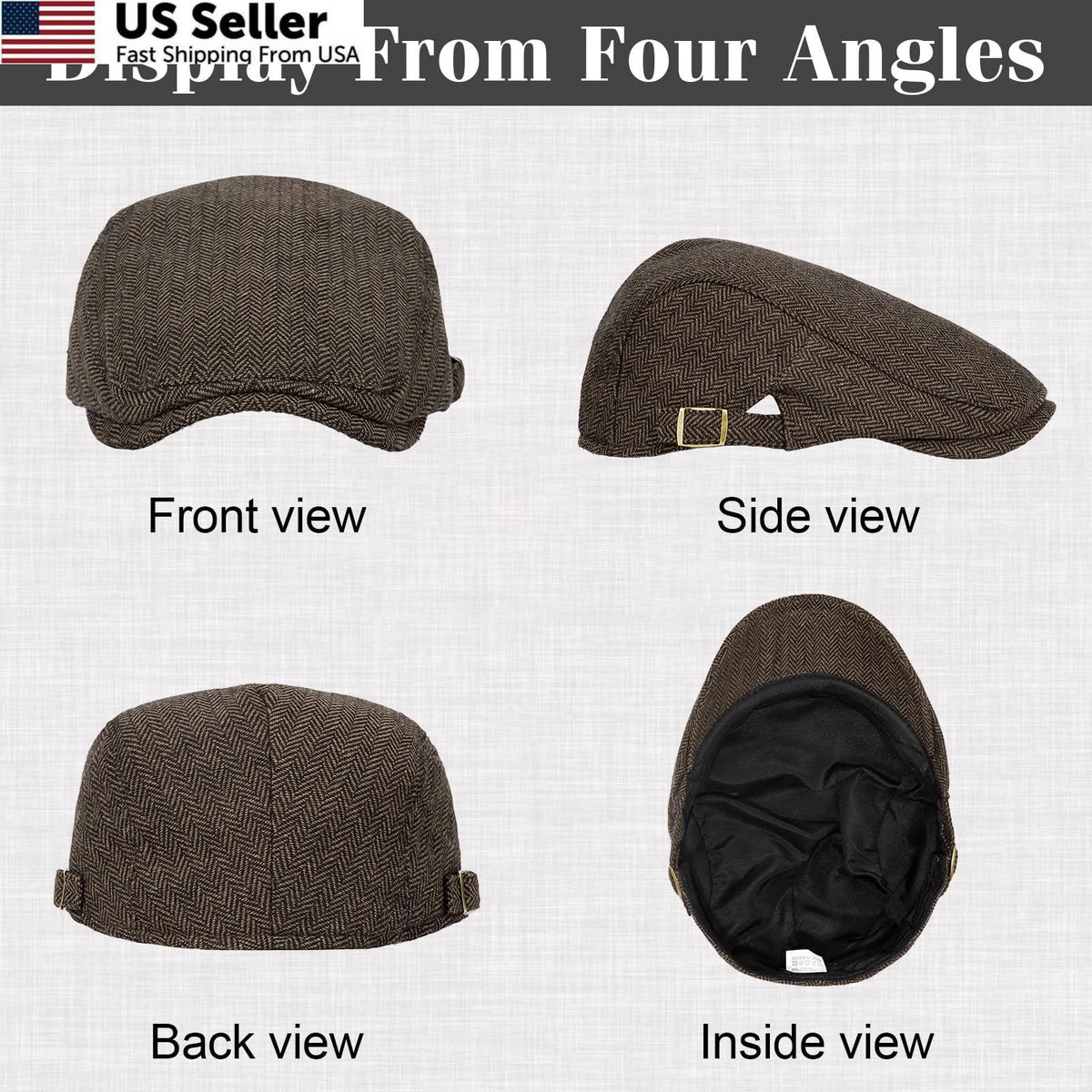 2X Newsboy Cap for Men - Adjustable, Black & Light Brown