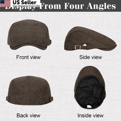 2X Newsboy Cap for Men - Adjustable, Black & Light Brown