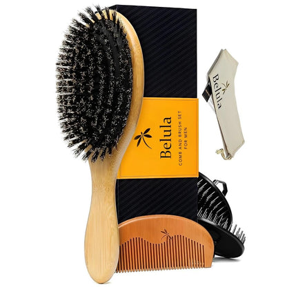 Set of 2 Boar Bristle Hair Brushes for Men (Black)
