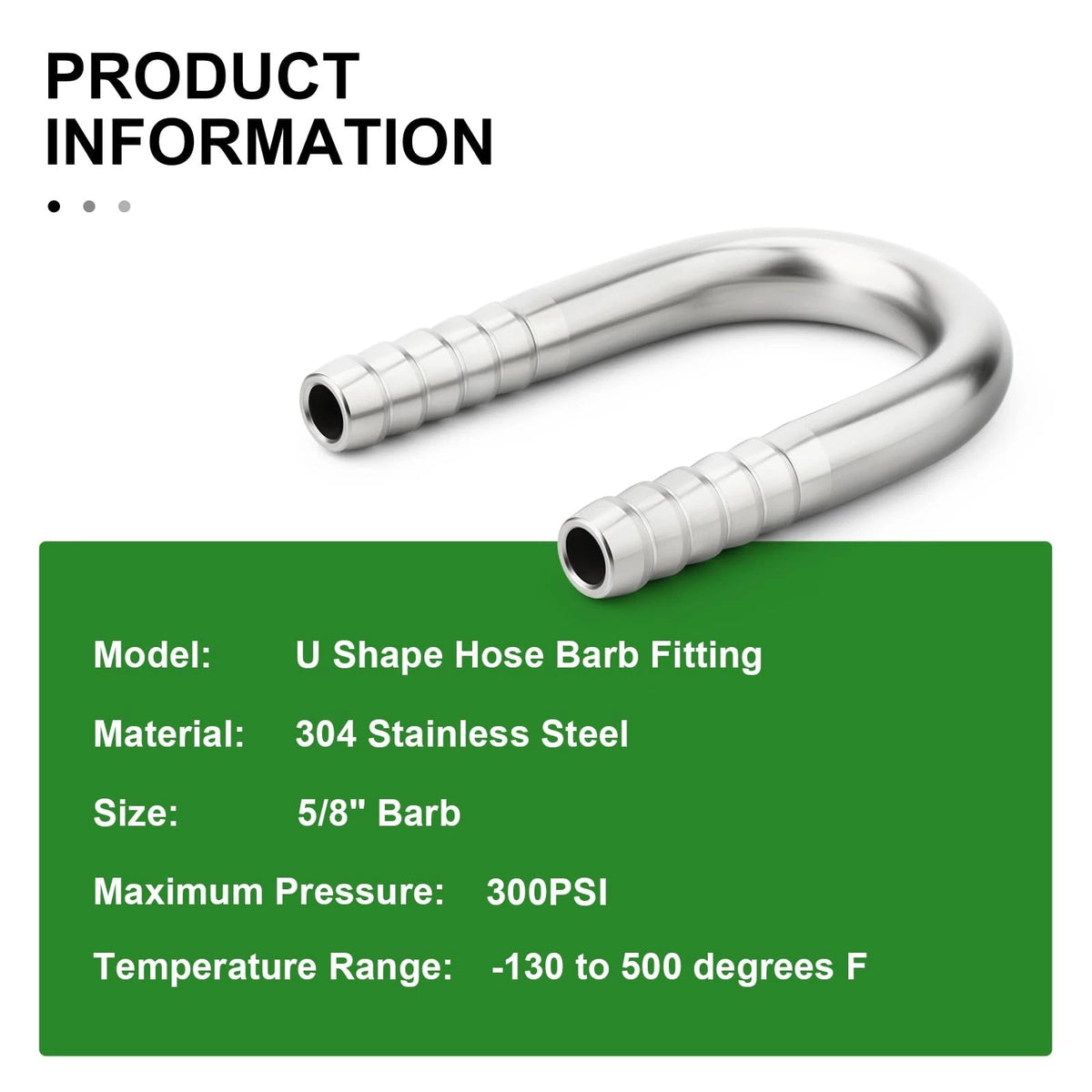 Hose Barb Fittings for - 304 Stainless Steel, U Shape