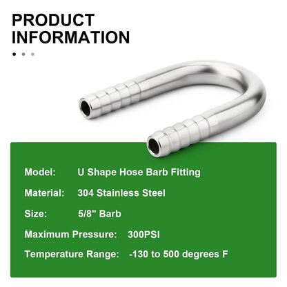 Hose Barb Fittings for - 304 Stainless Steel, U Shape
