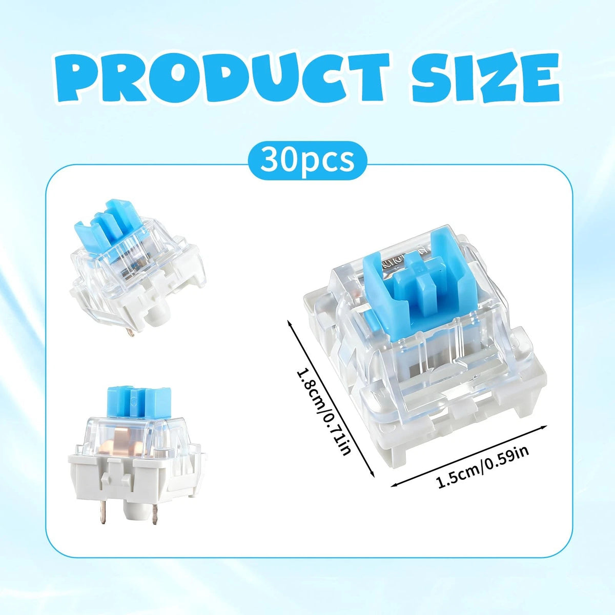 30 Pcs Mechanical Keyboard Switches 3 Pin Blue Clicker Replacement