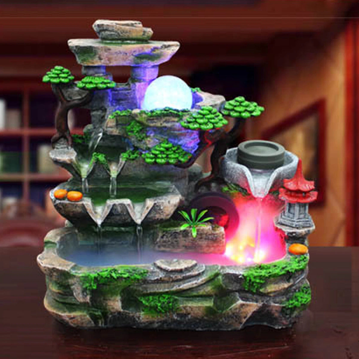 Indoor Water Fountain with LED Light for Tabletop Decor