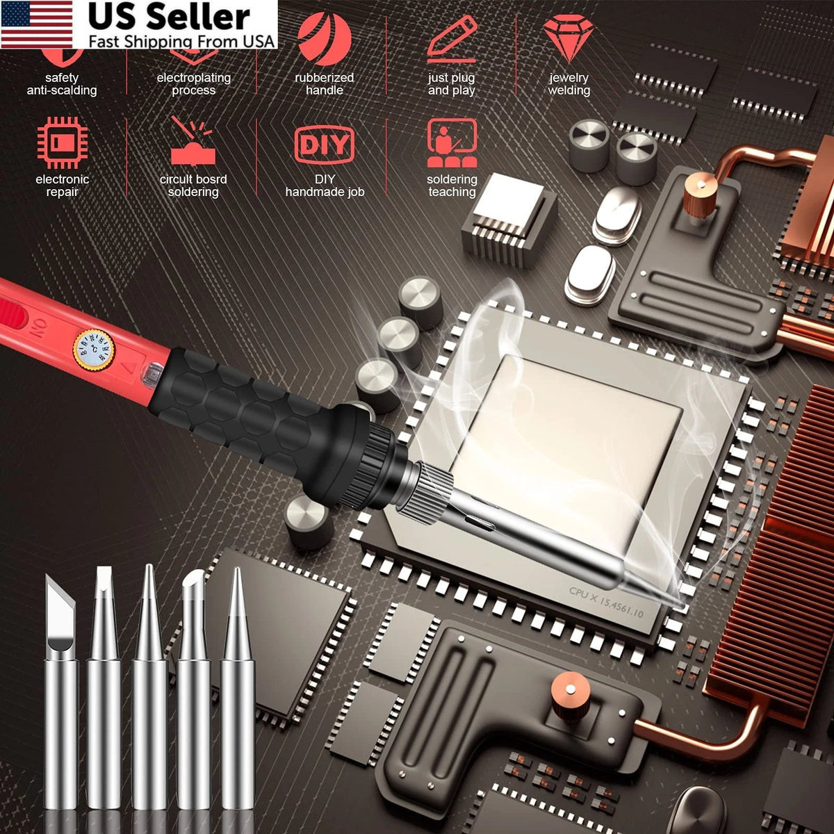 Soldering Kit 60W Iron 110V with Ceramic 9-in-1 Basic