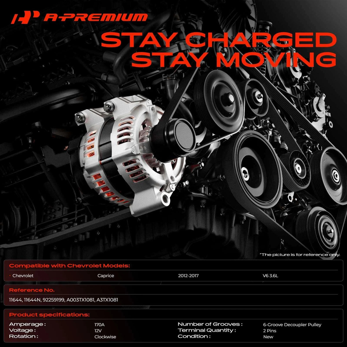 Alternator for Chevrolet Caprice (2011–2017) A003TX1081, A3TX1081, 11644N