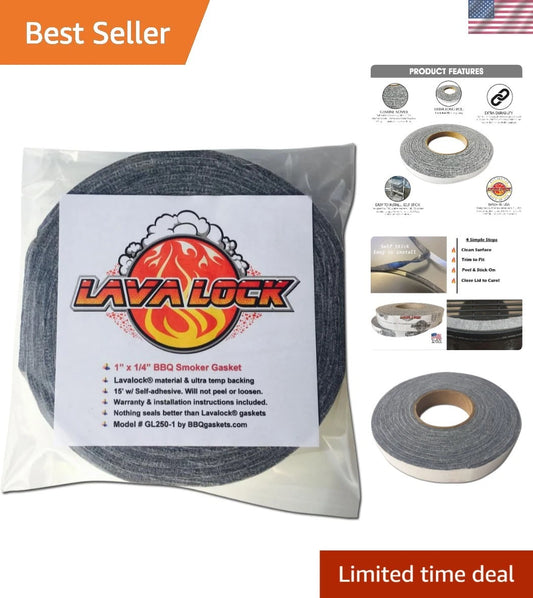 1" x 1/4" Grey Gasket for BBQ Smokers - High Temp Self-Stick Seal