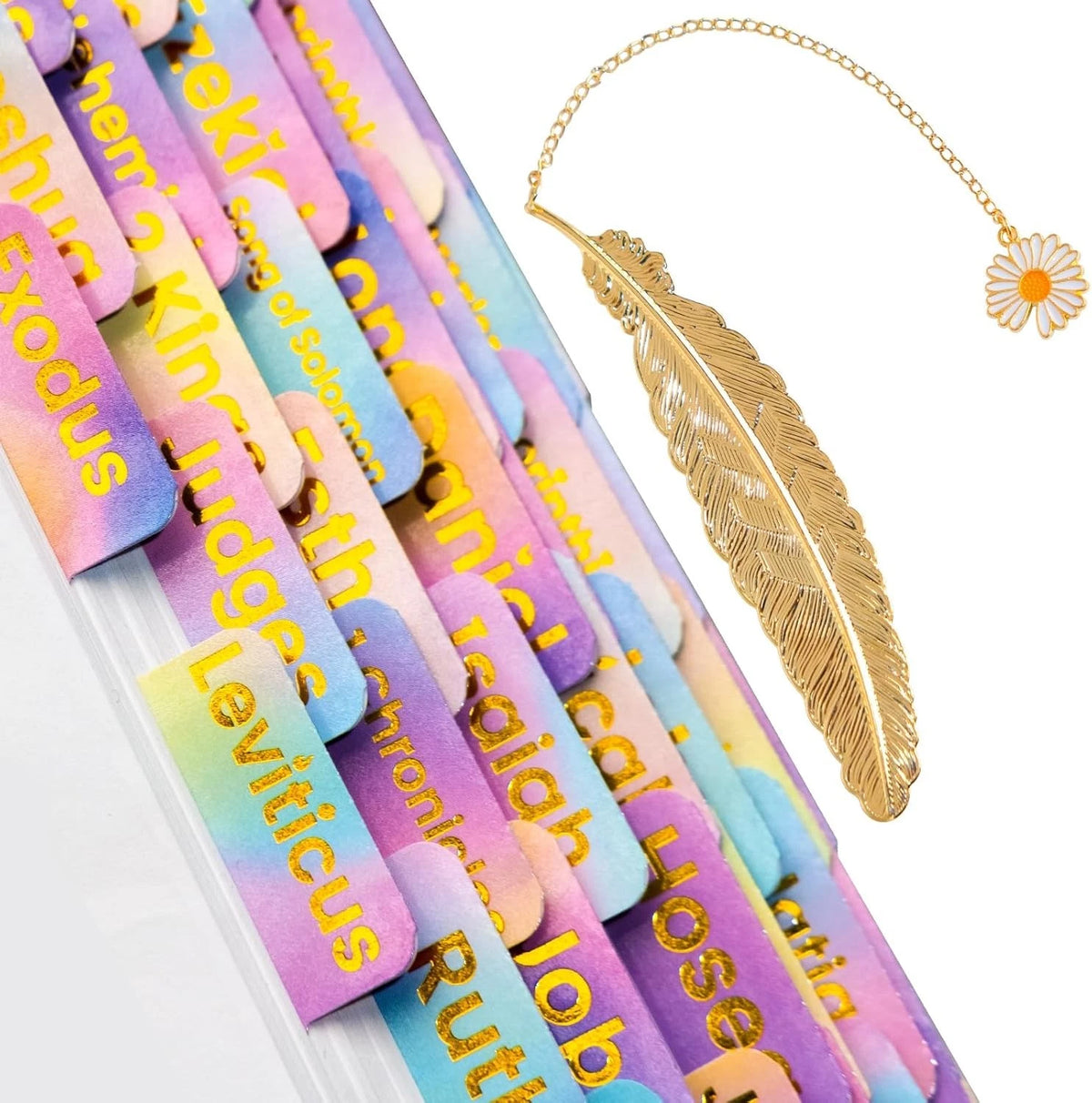 Bible Tabs with Unique Stickers, Laminated Gold Rainbow + Bookmark 2