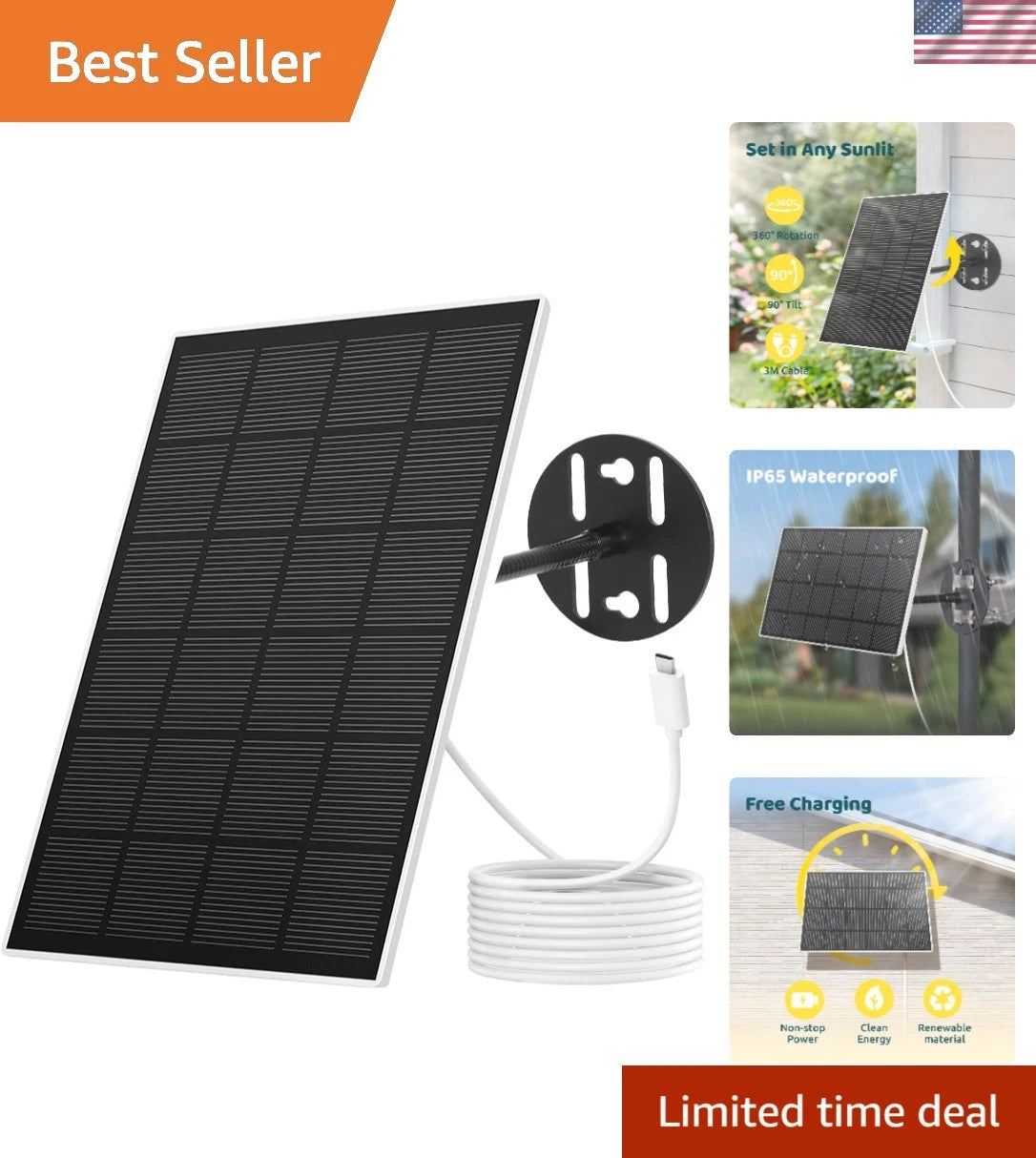 3W Waterproof Solar Panel for Bird Feeder Camera
