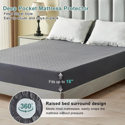 Waterproof Mattress Protector for Queen Size (6 to 18 Inch)