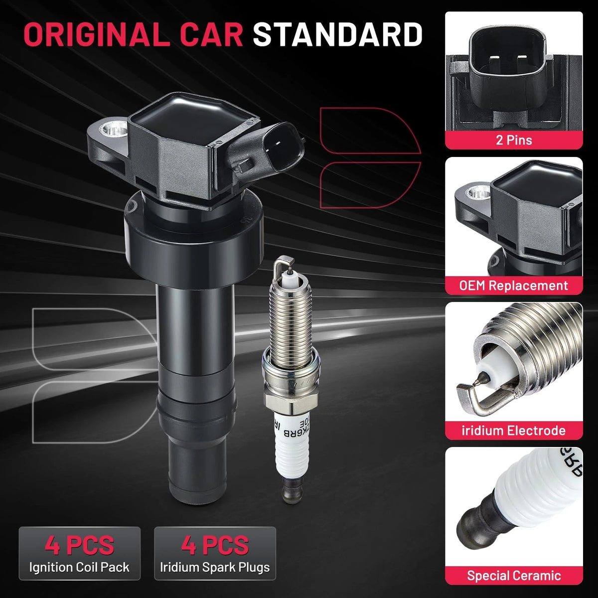 Ignition Coil Pack & Iridium Spark Plug for Hyundai Kia