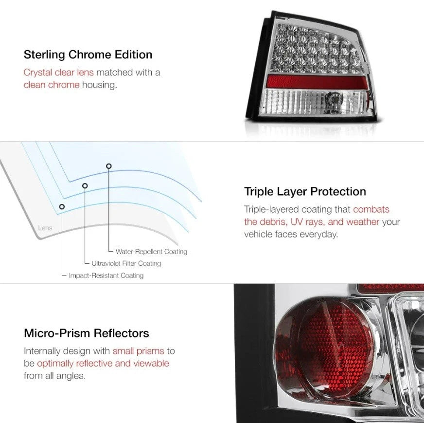 Set of 2 Chrome LED Rear Taillights for Dodge Charger (2006–2008) NTR6100