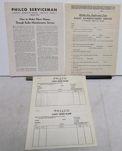 Set of 4 Order Forms for Philco Serviceman (1934)