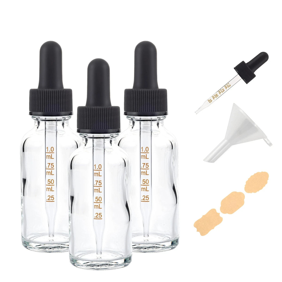 3 Pack 1oz Clear Glass Dropper Bottles