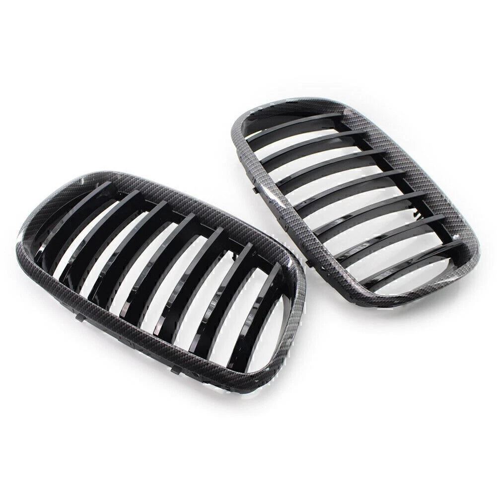 Gloss Black Carbon Style Grille for BMW X5 X6 E70 E71 (2008–2013)