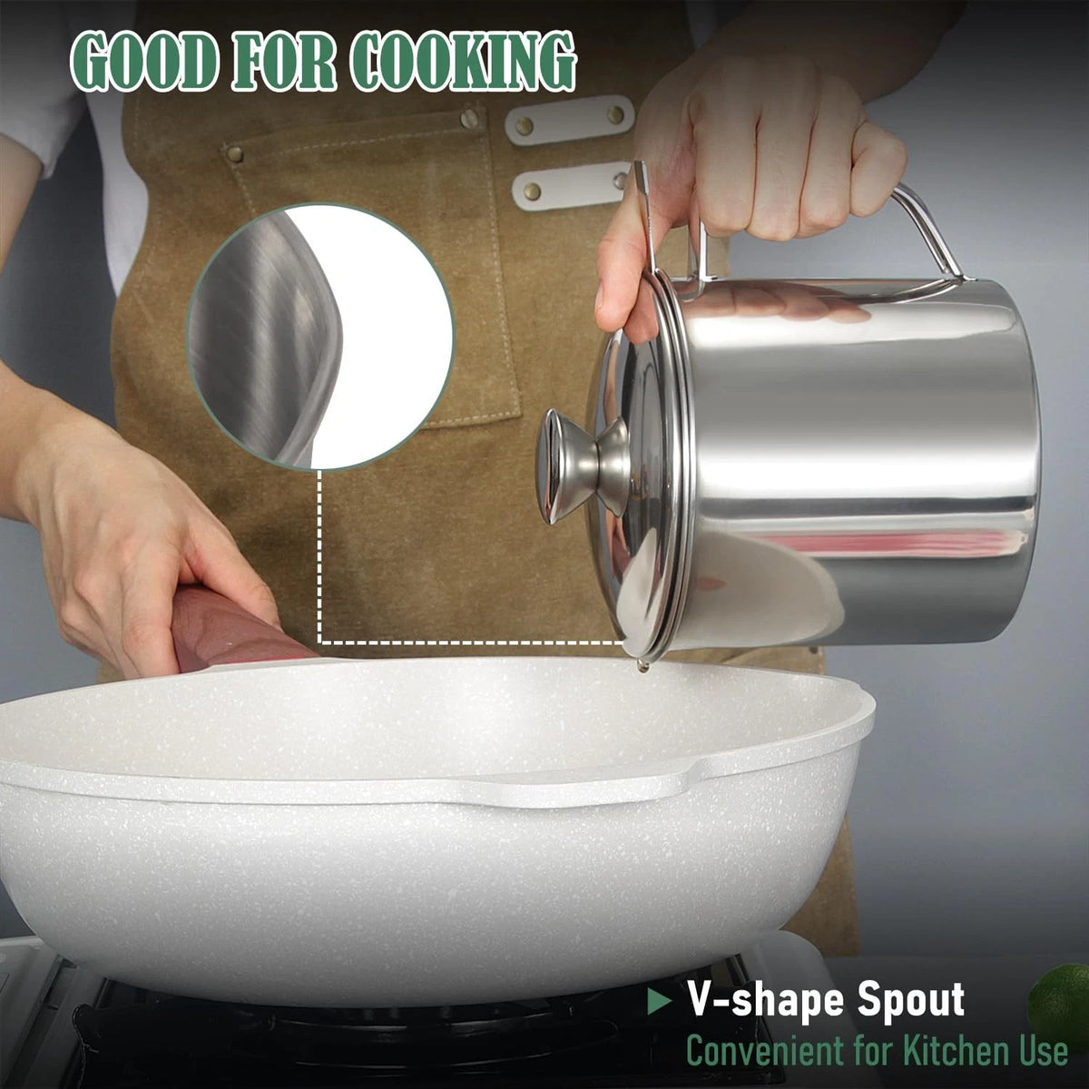 Bacon Grease Container with Strainer for Kitchen (1.25 L / 42 oz)
