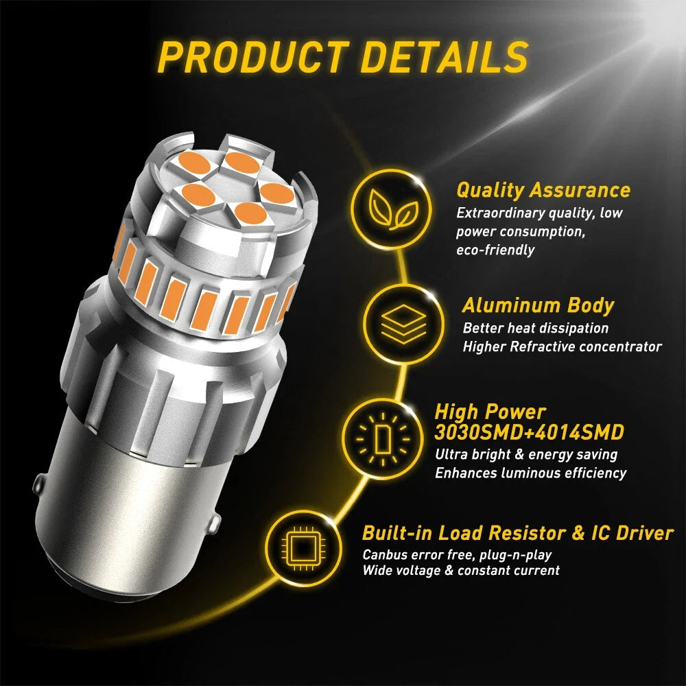 1156 BA15S Canbus LED Turn Signal Bulbs 2X Amber 7506