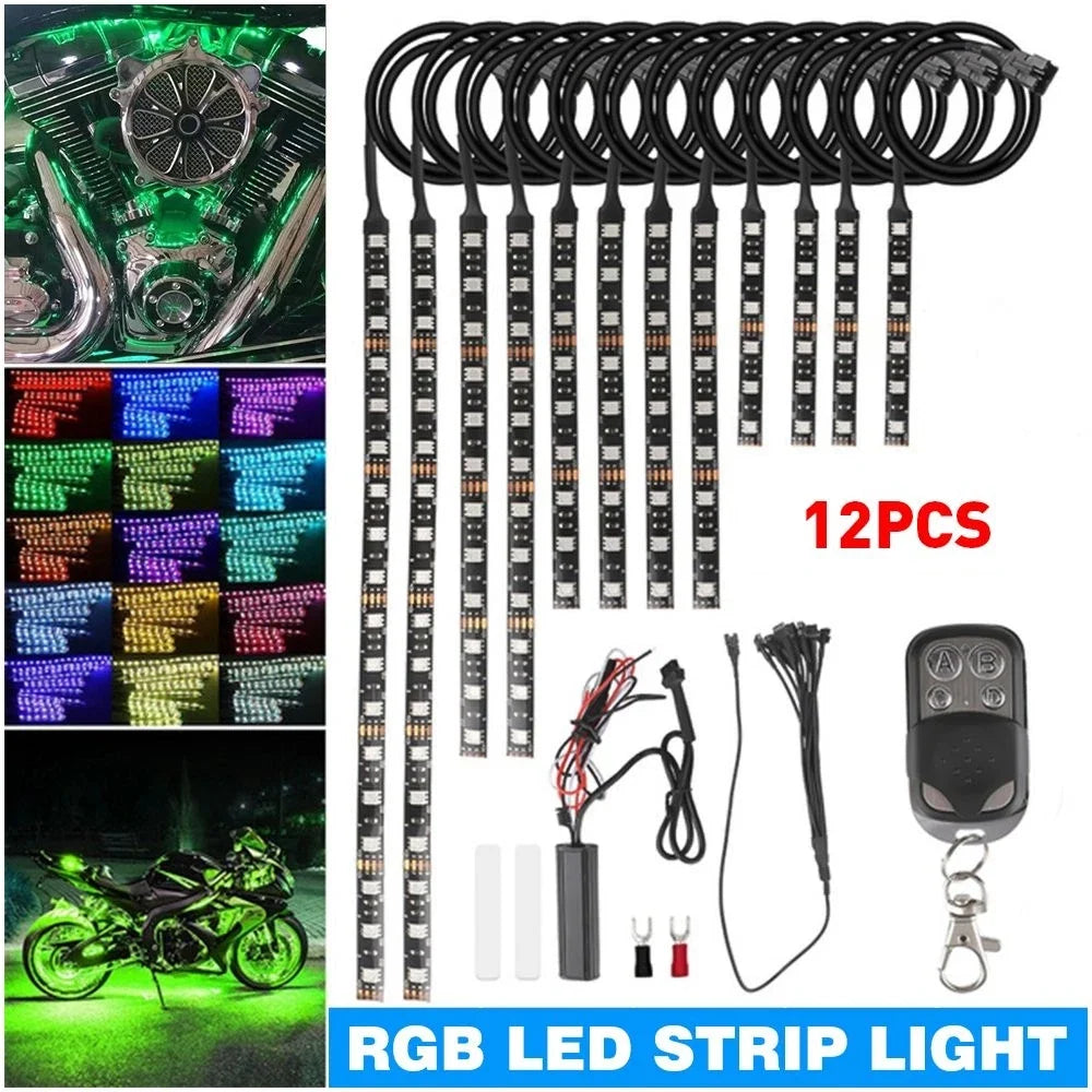 Motorcycle RGB LED Strip Lights - 12 Lights Included