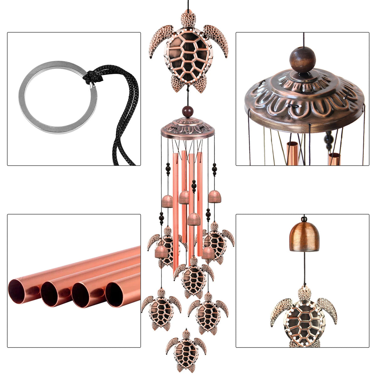 Large Turtle Wind Chimes 33 Bells Outdoor Garden Decor