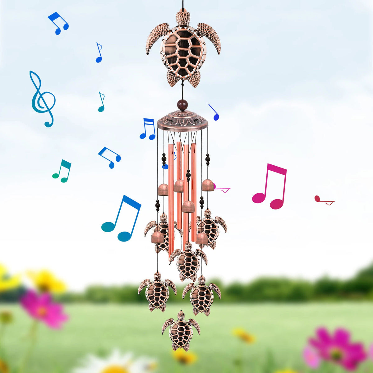Large Turtle Wind Chimes 33 Bells Outdoor Garden Decor