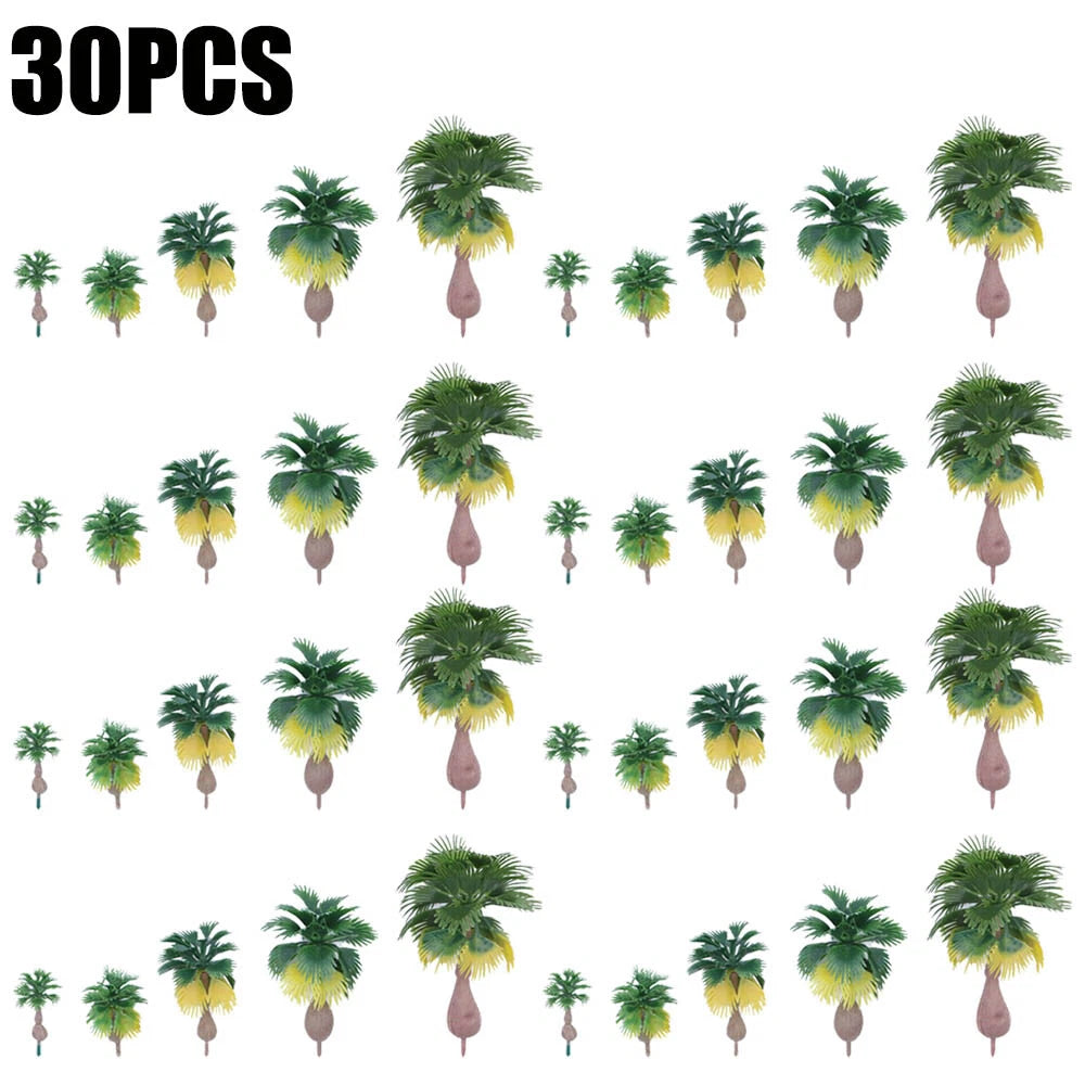 30Pcs Coconut Palm Trees for Model Train Layouts (Tropical Forest)
