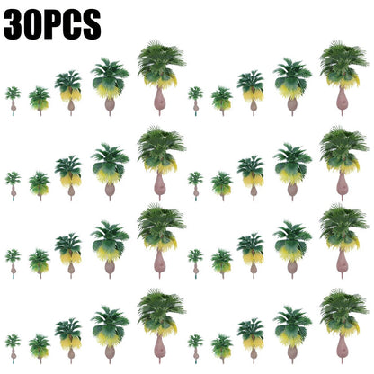 30Pcs Coconut Palm Trees for Model Train Layouts (Tropical Forest)