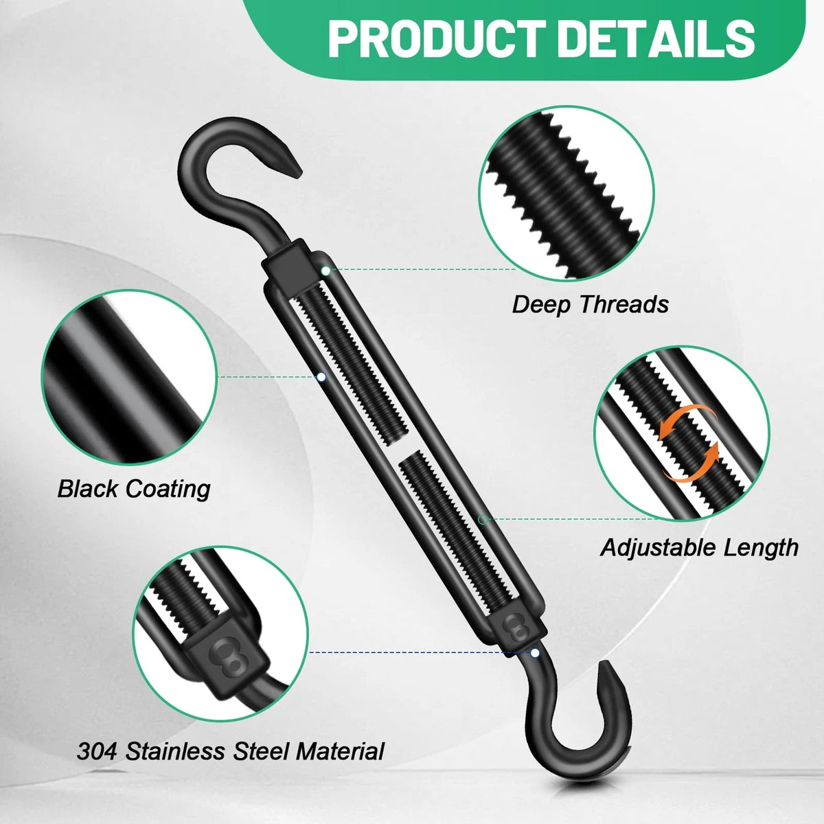 2X M8 Hook & Turnbuckle for Heavy Duty Applications