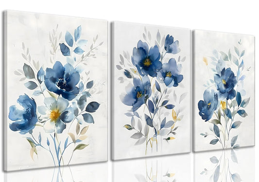 Set of 3 Colorful Wildflower Canvas Wall Art for Home Decor