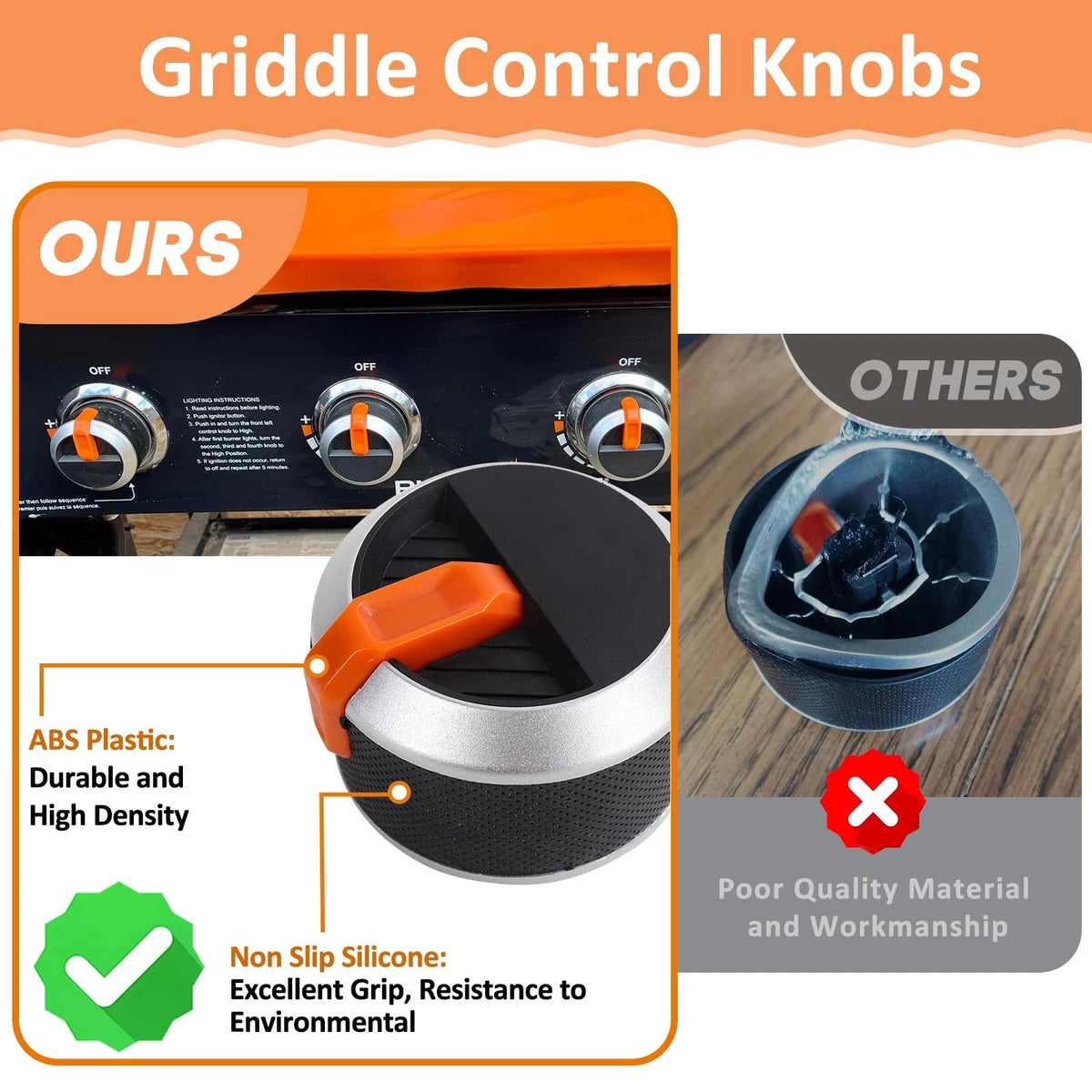 Replacement Orange Knobs for Blackstone Gas Griddle Grill (1666, 1517, 1554, 1825)