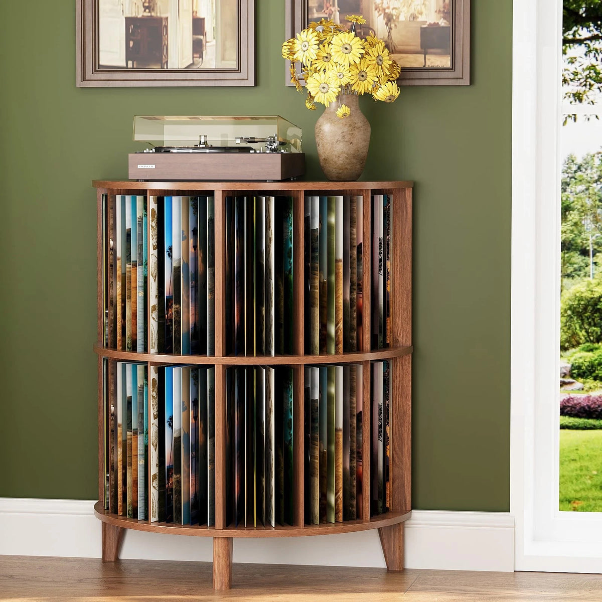 3-Tier Vinyl Record Storage Half Round Mid Century Table