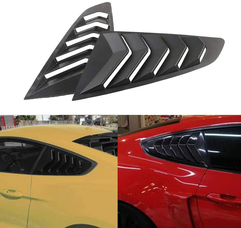 2X Matte Black Quarter Side ABS Window Louvers Trim for Ford Mustang (2015–2020)