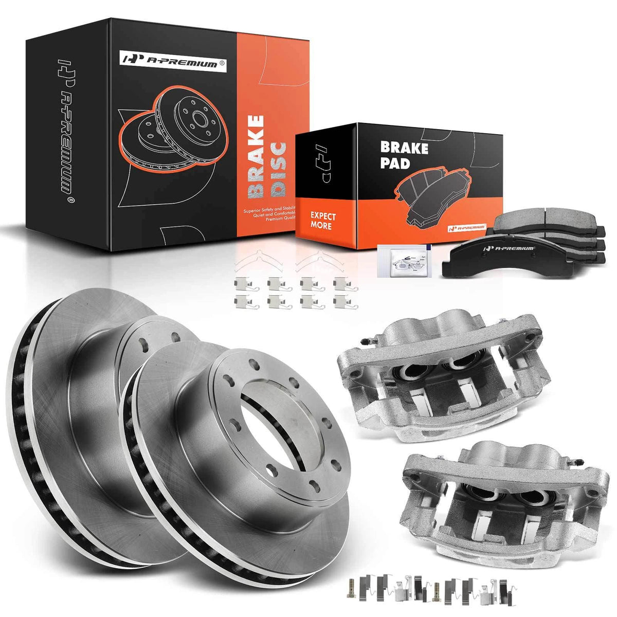 2X Front Brake Rotor & Pad + Calipers for Ford F-250 F-350 Super Duty (R-54078, P-824)