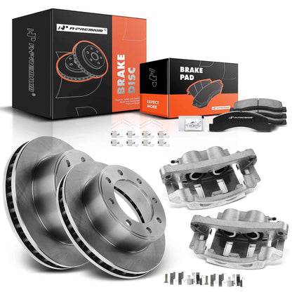2X Front Brake Rotor & Pad + Calipers for Ford F-250 F-350 Super Duty (R-54078, P-824)