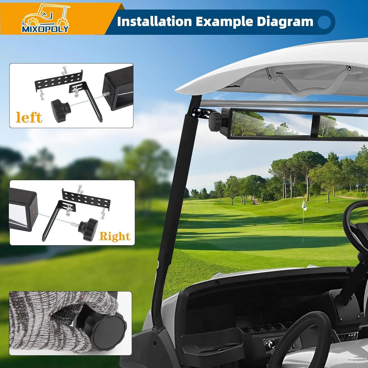 4 Panel Rear View Mirror for Yamaha EZGO Golf Cart