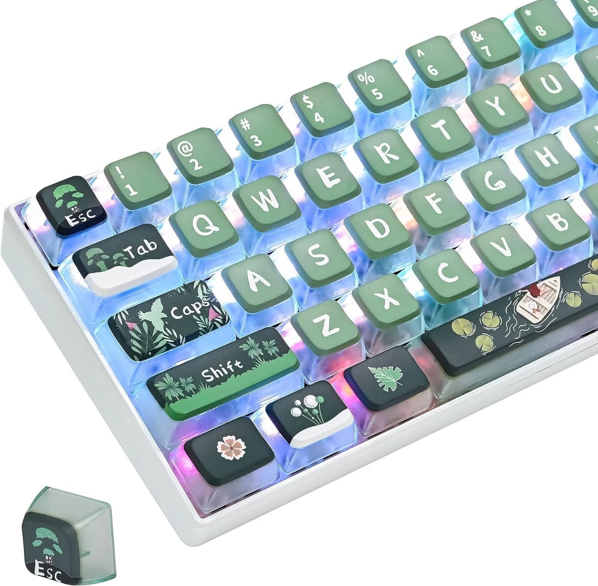 Green Pudding Keycaps Set of 118 PBT Translucent ASA Profile Forest Green