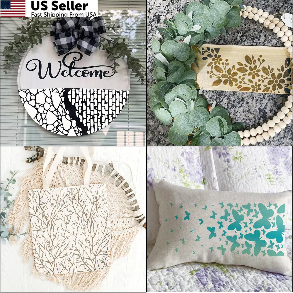 8 Pieces Reusable Stencils for Crafts - Branches & Musical Notes