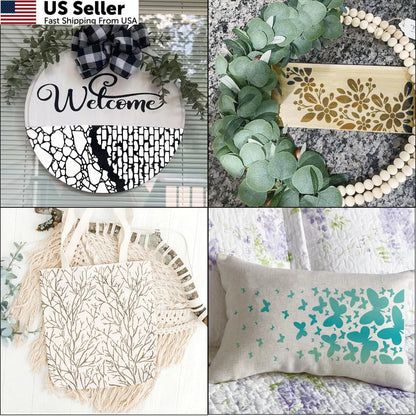 8 Pieces Reusable Stencils for Crafts - Branches & Musical Notes