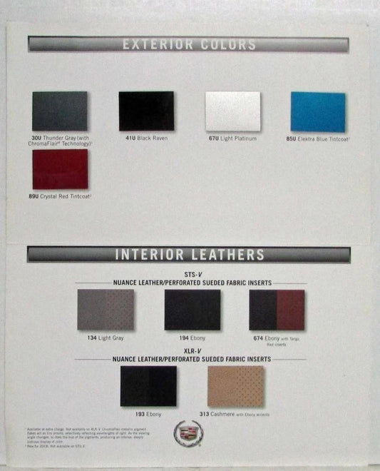 Exterior and Interior Color Selections for 2008 Cadillac V-Series