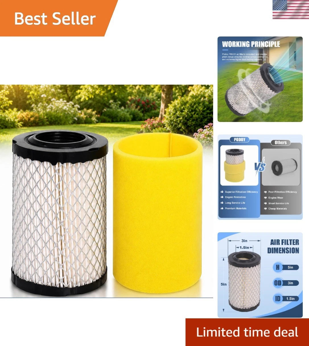 Air Filter & Pre Filter Set for Universal Lawn Mower